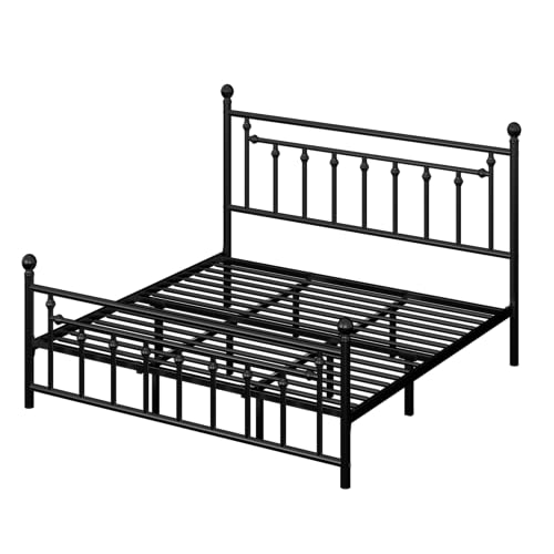 Allewie 14 Inch Full Size Metal Platform Bed Frame with Victorian Headboard, Black E84939