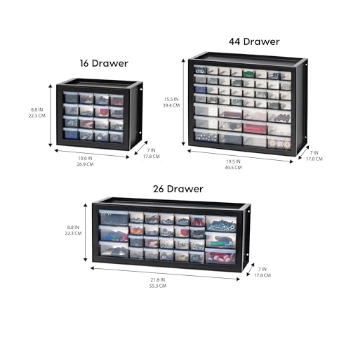 IRIS USA Plastic Drawer Storage Organizer, 24-Drawer Cabinet for Crafts Hardware Tools - Black I685821