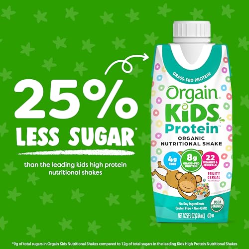 Orgain Organic Kids Protein Nutritional Shake, Chocolate, 8g Protein, 8.25 Fl Oz (Pack of 12) S5828