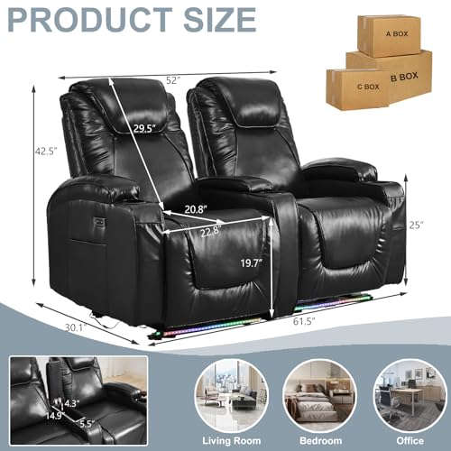 RV Reclining Loveseat with LED Light, USB, Cup Holders, Blue L574