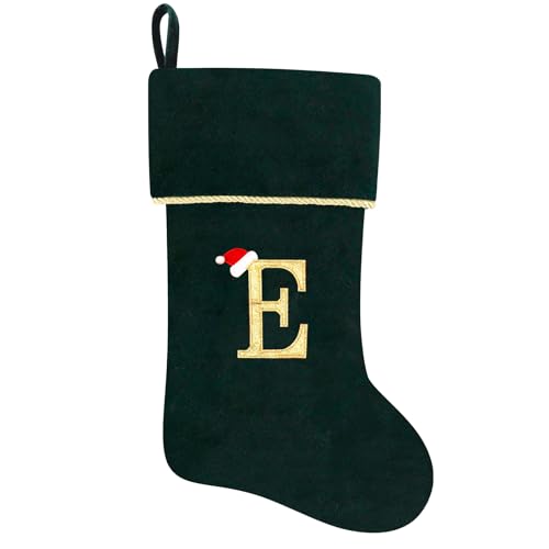 20 Inches Initial Monogram Blue Velvet Christmas Stocking with Gold Trim U394