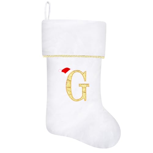20 Inches Initial Monogram Blue Velvet Christmas Stocking with Gold Trim U394