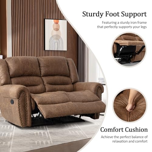 CANMOV Manual Recliner Sofa Set 2 Pieces for Living Room, Nut Brown J9617