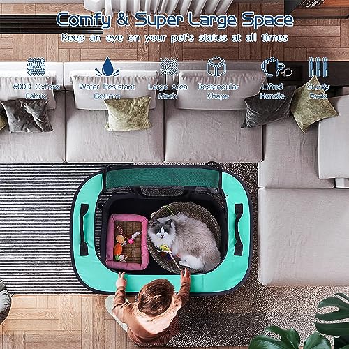 Foldable Dog Cat Playpen with Carrying Case, Water-Resistant, Indoor Outdoor V14642