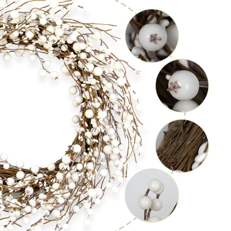 JINGHONG 20 Inch Artificial Winter Wreath with White Berry for Front Door Indoor Outdoor S7665