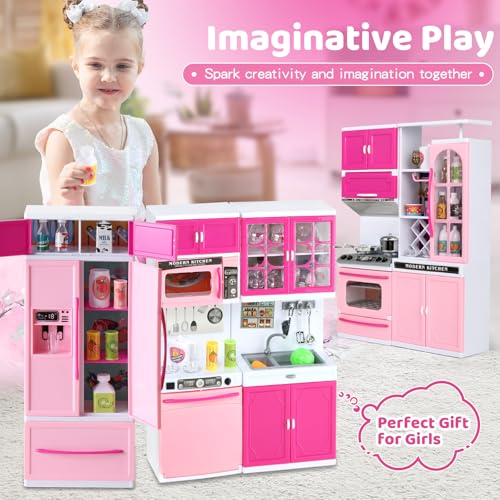 Pink Kitchen Toys with Lights Sounds for Kids Ages 4-8 I936392