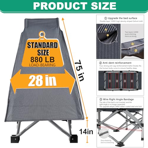 LILYPELLE Folding Camping Cot, Extra Wide Heavy Duty with Carry Bag Z15817