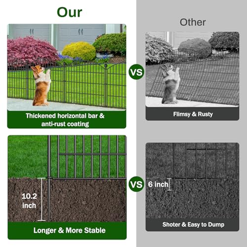 10 Panels No Dig Decorative Garden Fence, Rustproof Metal Dog Fence for Yard U518