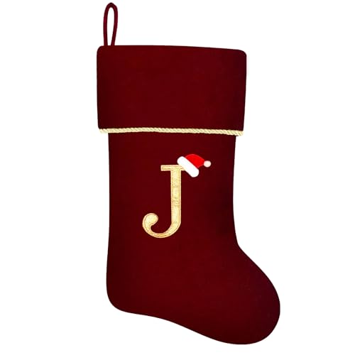 20 Inches Initial Monogram Blue Velvet Christmas Stocking with Gold Trim U394
