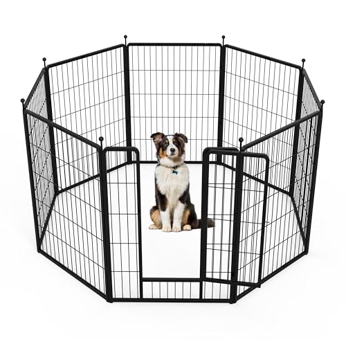 HealSmart Dog Playpen Indoor 32" Height 8 Panels for Small/Medium Dogs, Black J454