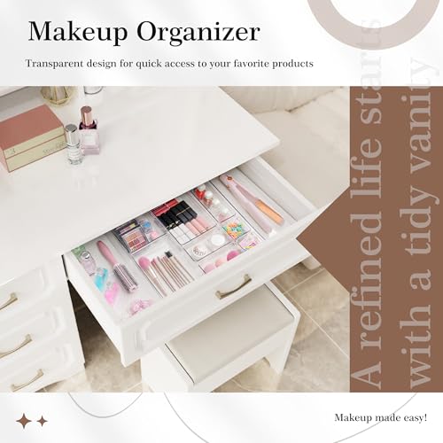 Criusia Drawer Organizer, 10 Pack Clear Plastic Storage Bins, 3 Sizes I166