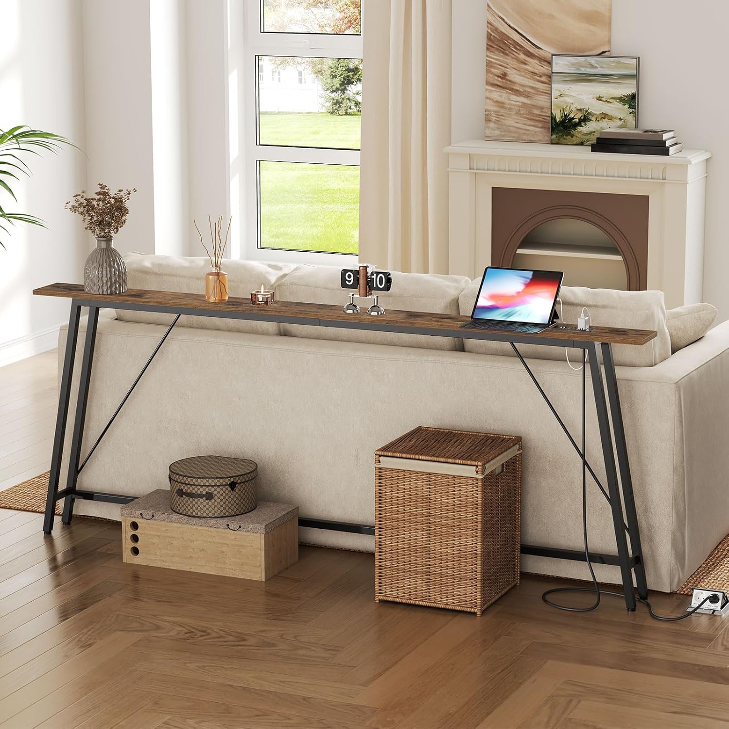 78.7" Console Table with Power Outlets Bundle, Narrow Entryway & Sofa Table T29954