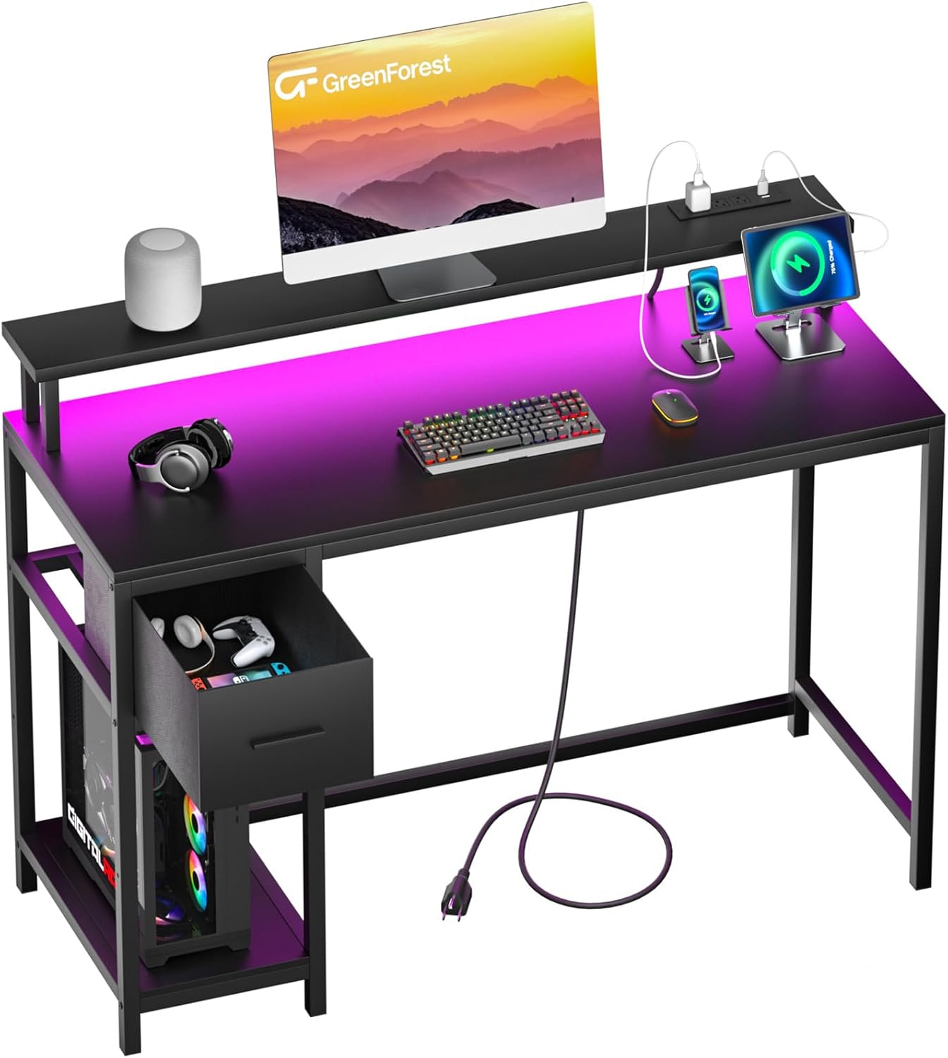 GreenForest Computer Desk with Monitor Stand for Home Office L1581