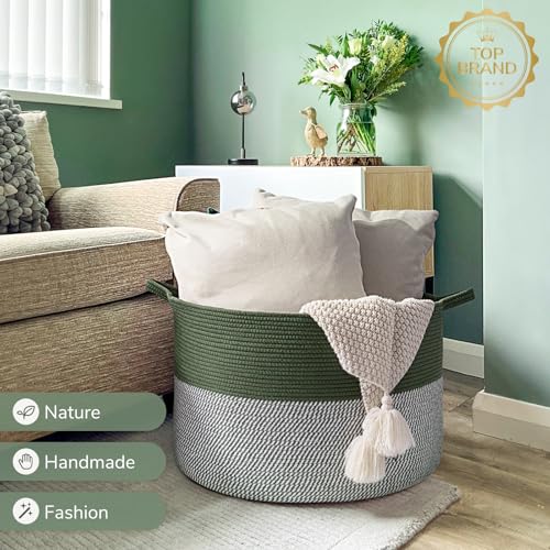 INDRESSME Large Cotton Rope Storage Basket with Handles, 90L Grey R37552