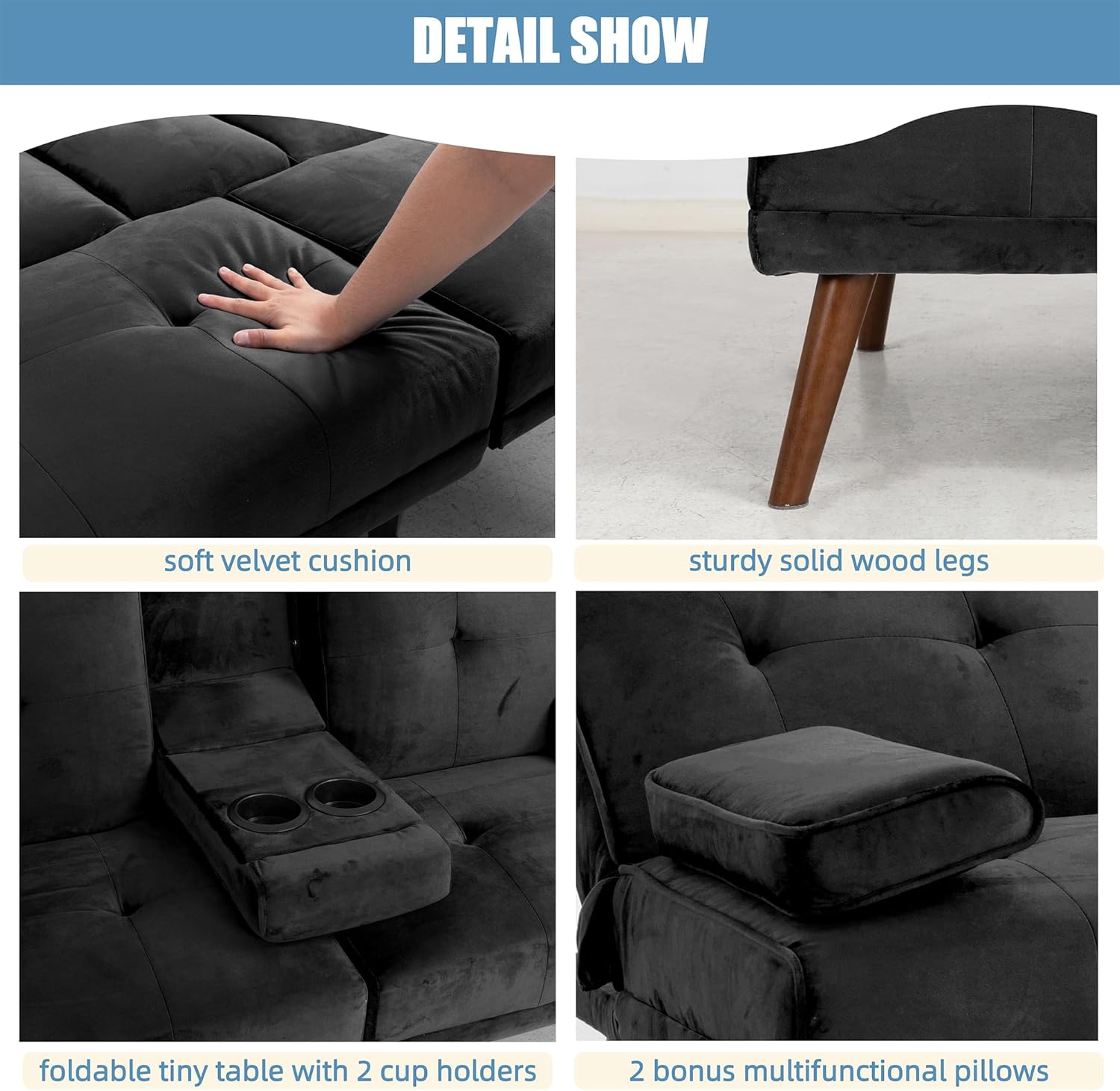 Shintenchi 60" Small Loveseat Convertible Sofa Bed, Black Q525571