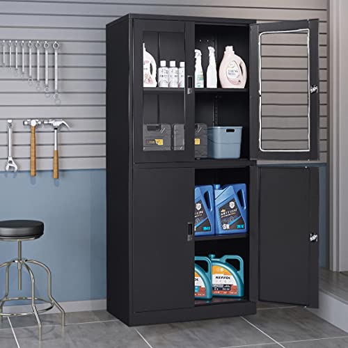 Metal Storage Cabinet with Doors and Shelves, 71" Locking Steel, White L799