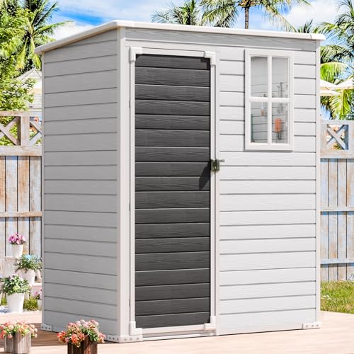 Outdoor Resin Storage Shed with Floor, 5x3 FT, Waterproof, Lockable Door, Gray H391