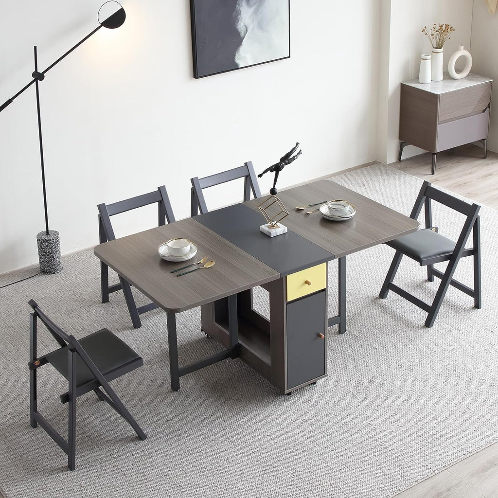 5-Piece Folding Dining Table and Chairs Set, Space Saving, Grey N220079