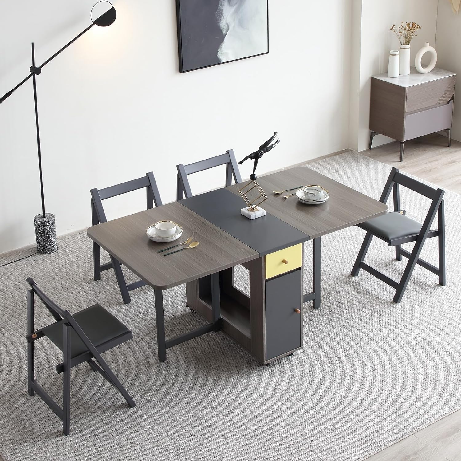 5-Piece Folding Dining Table and Chairs Set, Space Saving, Grey N220079