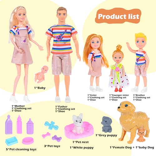 iBayda Family Dollhouse Dolls Playset - 6 People with Pets and Accessories T103625