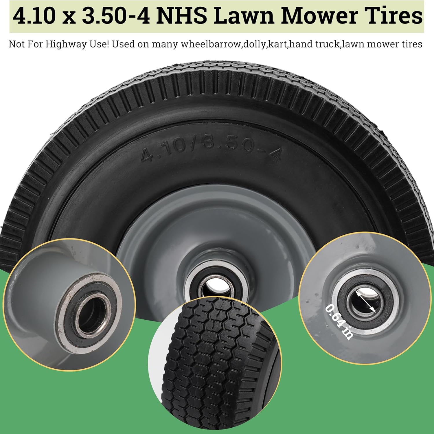 10x3.50-4 Solid Heavy Duty PU Tire and Wheel with 5/8" Axle Bore Hole P40845