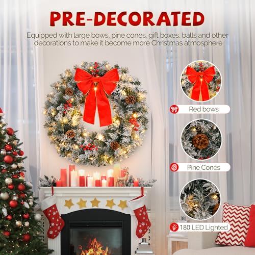 VINGLI 48 Inch Pre-lit Artificial Christmas Wreath with 150 LED Lights T885
