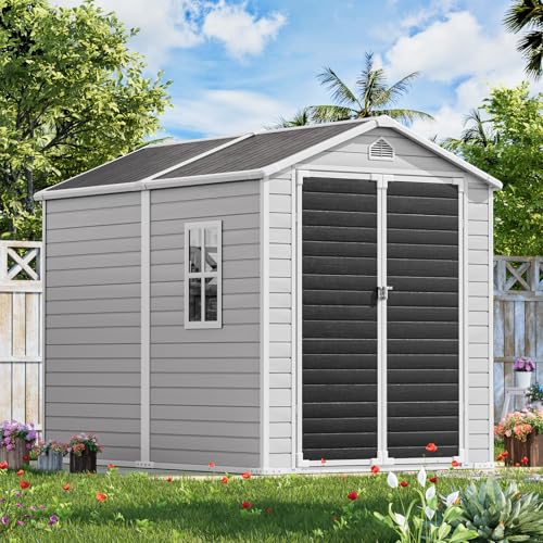 Outdoor Resin Storage Shed with Floor, 5x3 FT, Waterproof, Lockable Door, Gray H391