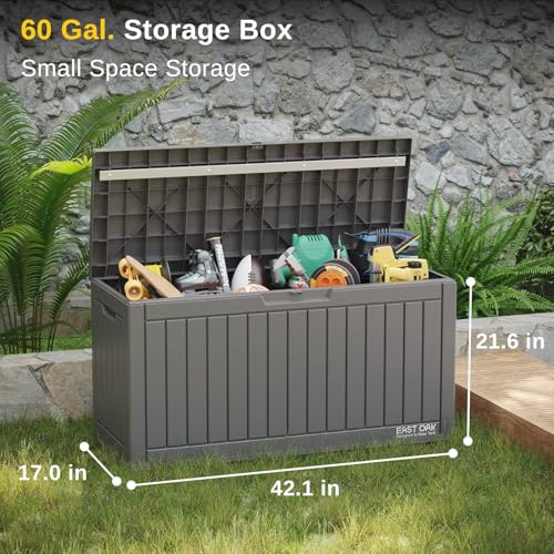 EAST OAK 60 Gallon Waterproof Outdoor Storage Box, Grey A4870
