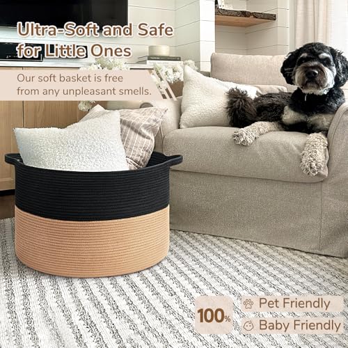 INDRESSME Large Cotton Rope Storage Basket with Handles, 90L Grey R37552