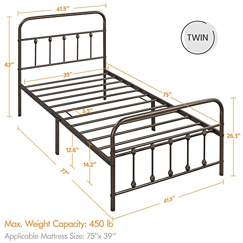 Yaheetech Classic Metal Platform Bed Frame with Victorian Headboard, Full Size Black T81083