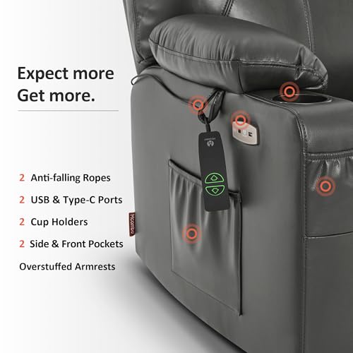 MCombo Power Lift Recliner Chair for Elderly with Heat and Massage, Faux Leather, Black V60394