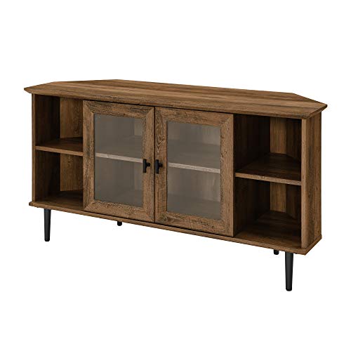 Walker Edison Modern Wood Corner TV Stand with Glass Doors, 48 Inch, Rustic Oak Y4496