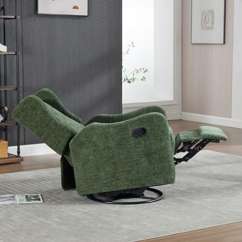 360° Swivel Glider Recliner Chenille Upholstered Wingback Accent Chair Green B93757
