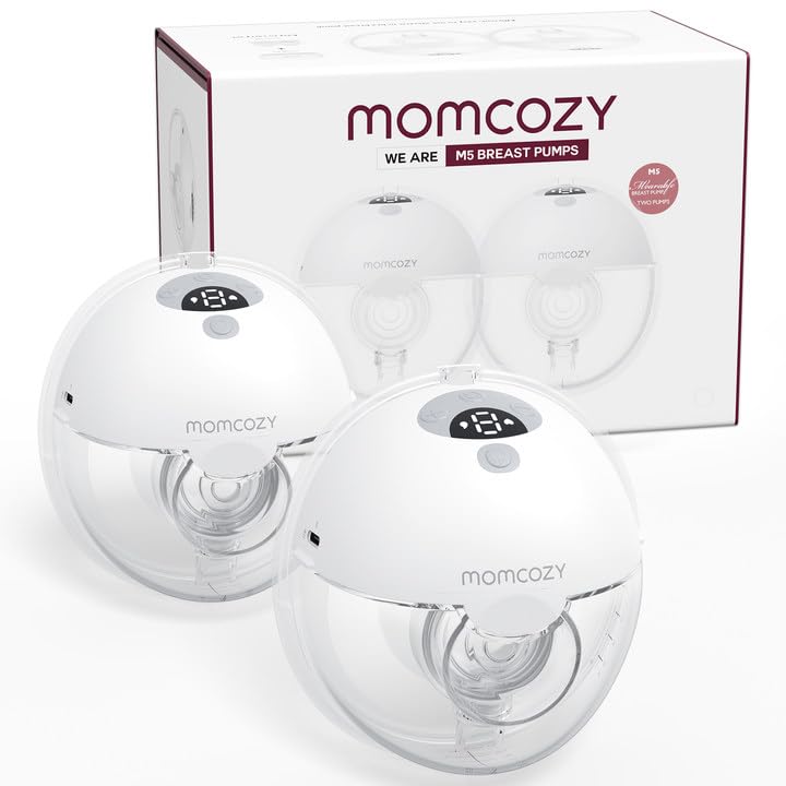 Momcozy M5 Hands-Free Wearable Breast Pump, Double-Sealed Flange, 3 Modes & 9 Suction Levels, 24mm, 2-Pack Quill Gray Z371714