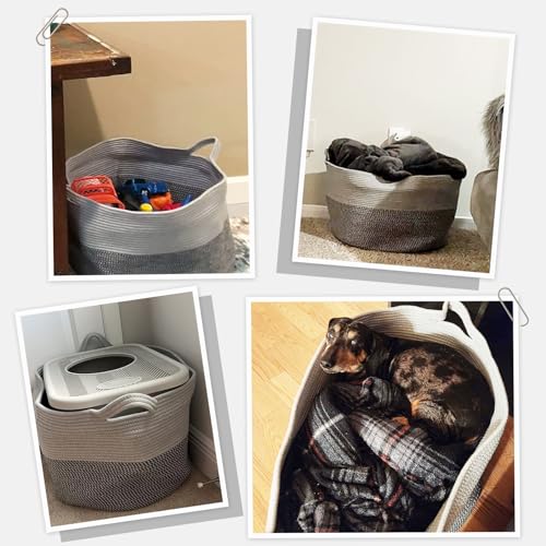 INDRESSME Large Cotton Rope Storage Basket with Handles, 90L Grey R37552