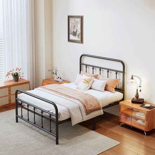 Vengarus Metal Bed Frame Full Size with Headboard, Heavy Duty Steel Slat, Black S383