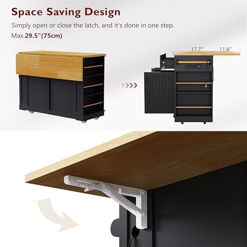 Ball & Cast 48" Kitchen Island with Power Outlet, Rolling Cart, Black H9509
