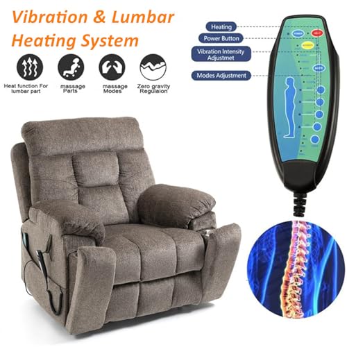 Lift Chair Recliner with Massage and Heat, Heavy Duty for Seniors, Brown V12888