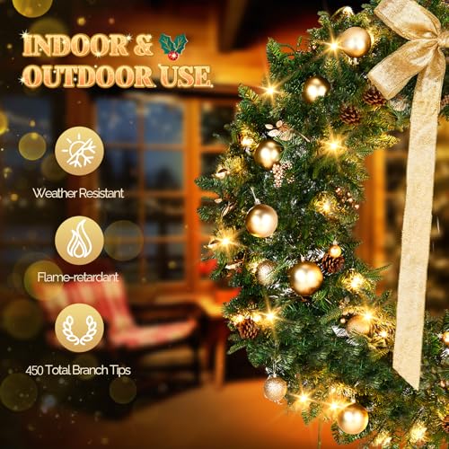 VINGLI 48 Inch Pre-lit Artificial Christmas Wreath with 150 LED Lights T885
