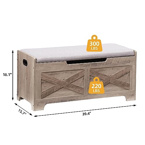 GAOMON Storage Chest with Safety Hinge, Wooden Entryway Bench N377