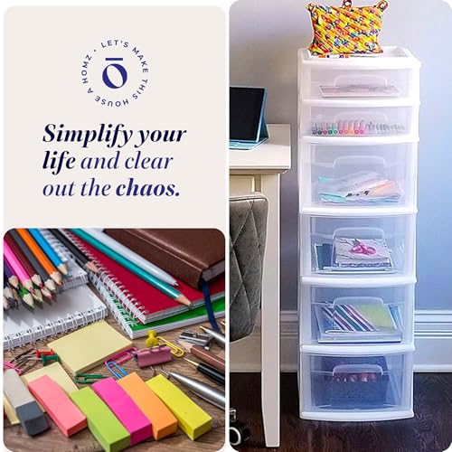 HOMZ Drawer Tower 6-Tier Clear Plastic Storage Organizer Cart, White Frame M699167