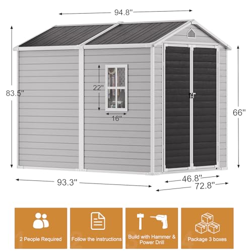 Outdoor Resin Storage Shed with Floor, 5x3 FT, Waterproof, Lockable Door, Gray H391