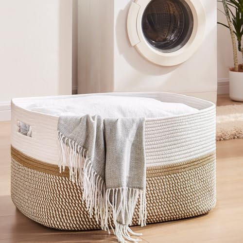 OIAHOMY Large Rectangle Woven Blanket Basket with Handle, Gradient Blue B58762