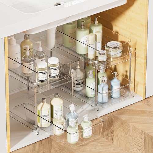 Vtopmart 4 Pack 2 Tier Clear Under Sink Organizer with Pull-Out Track E175