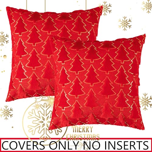 UGASA Star Christmas Decorative Pillow Covers 18x18 Inch Set of 2 Dark Green Q9265