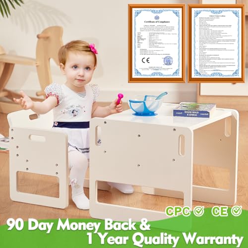 FUNLIO Height Adjustable Toddler Table and Chair Set Solid Wood Pink Y65249