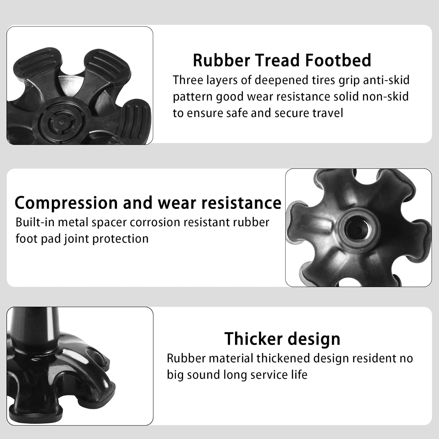 Z&Q LABOR 3/4'' Self Standing Rubber Cane Tip Quad Walking Cane Tips with 6 Support Feet D881494