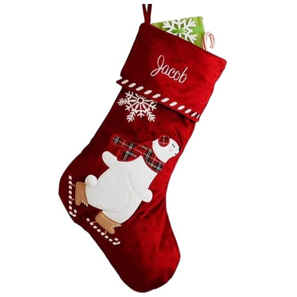 Personalization Universe Candy Cane Character Personalized Christmas Stocking, Custom Embroidered Name, Durable Ideal Holiday Decor, 18" Long, Stocking Stuffers - Snowman
