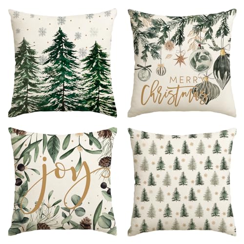 AVOIN colorlife Merry Christmas Trees Snowflake Throw Pillow Covers 18 x 18 Inch Set of 4 R125029