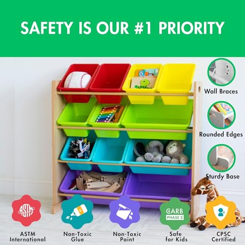 Humble Crew Kids Toy Storage Organizer with 12 Plastic Bins, Grey/White O74556